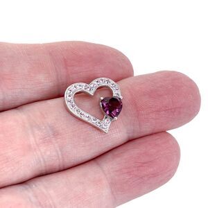 Vintage Sterling Silver 925 Pink Cubic Zirconia Heart Pendant